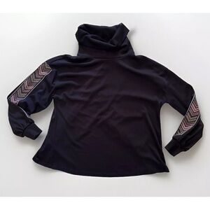 Savanna Jane Top 1X Slouchy Turtleneck Black Shirt Embroidered Boho Tulip Hem